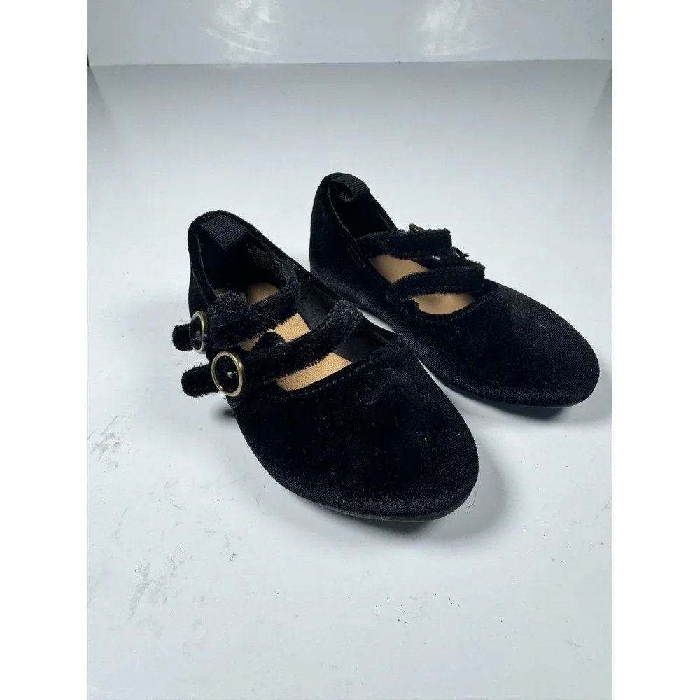 Old Navy Velvet Double-Buckle Ballet Flats Toddler‎ Girls US 12.5 Black Shoes